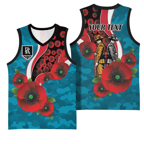 Port Power ANZAC Personalised Basketball Jersey Lest We Forget Poppy Camo