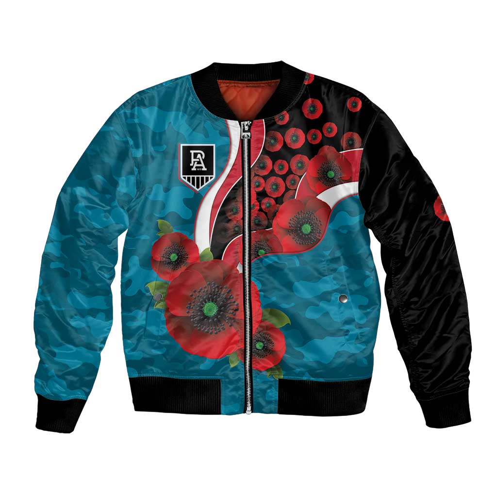 Port Power ANZAC Personalised Bomber Jacket Lest We Forget Poppy Camo