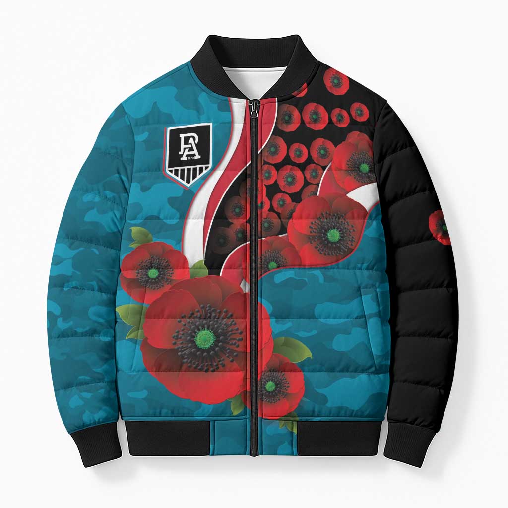 Port Power ANZAC Personalised Bomber Puffer Jacket Lest We Forget Poppy Camo