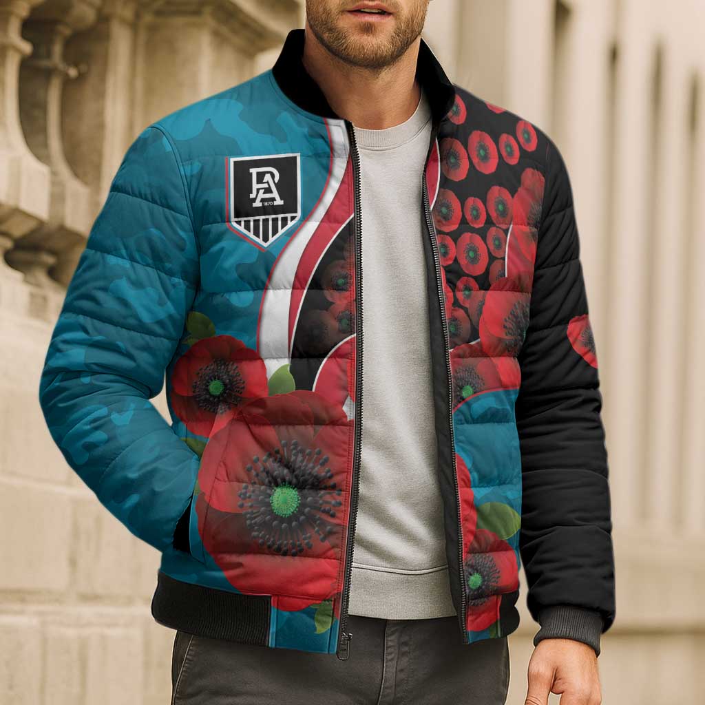Port Power ANZAC Personalised Bomber Puffer Jacket Lest We Forget Poppy Camo