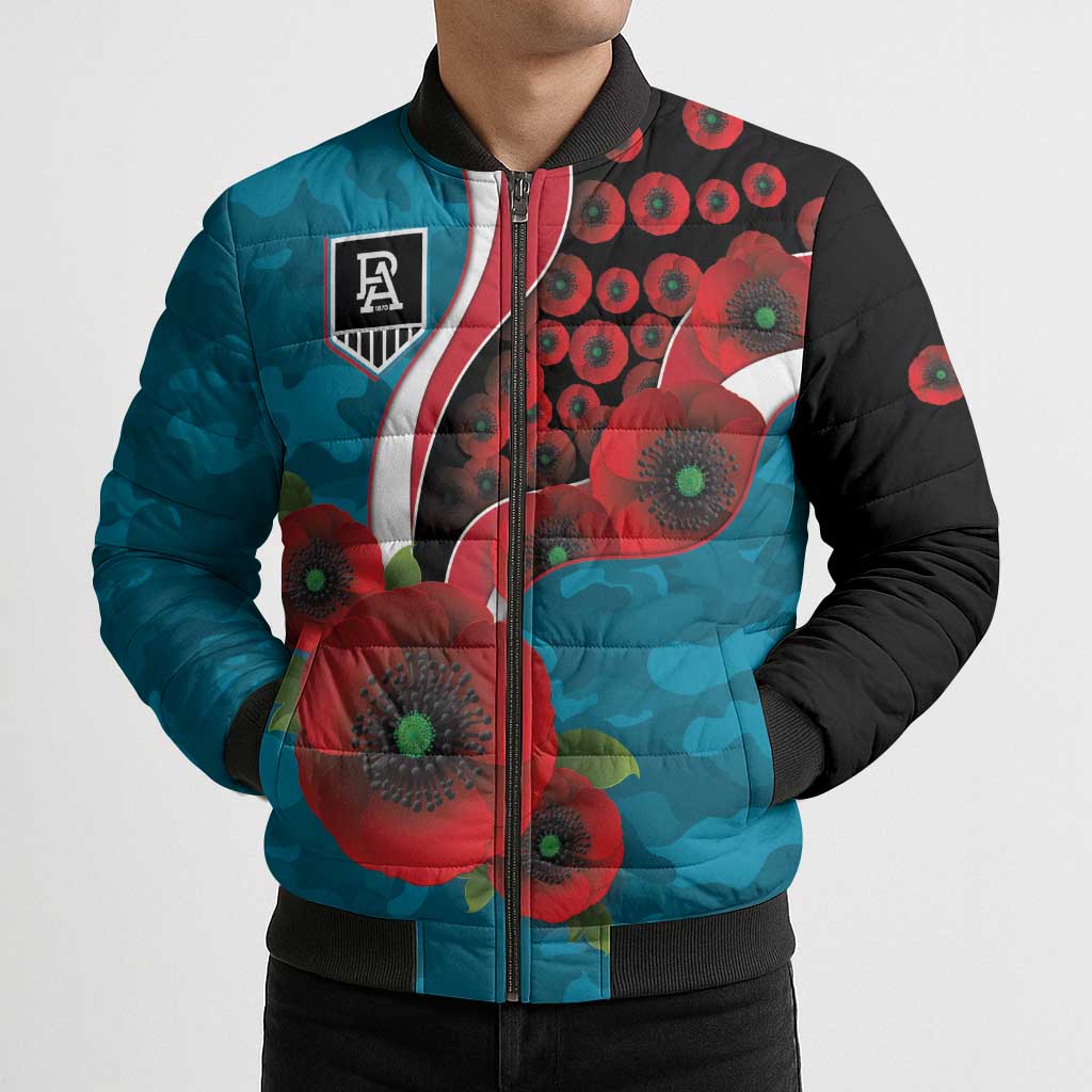Port Power ANZAC Personalised Bomber Puffer Jacket Lest We Forget Poppy Camo
