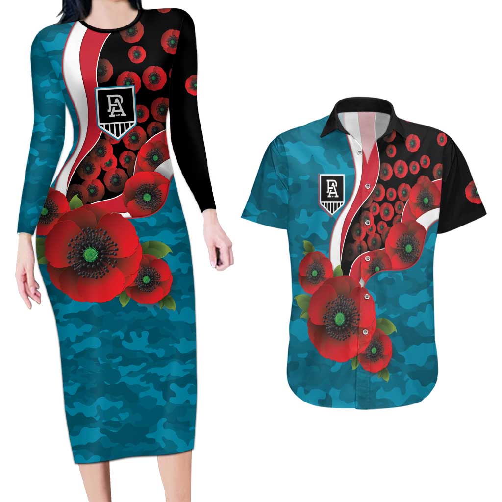 Port Power ANZAC Personalised Couples Matching Long Sleeve Bodycon Dress and Hawaiian Shirt Lest We Forget Poppy Camo