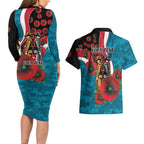 Port Power ANZAC Personalised Couples Matching Long Sleeve Bodycon Dress and Hawaiian Shirt Lest We Forget Poppy Camo