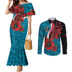 Port Power ANZAC Personalised Couples Matching Mermaid Dress and Long Sleeve Button Shirt Lest We Forget Poppy Camo