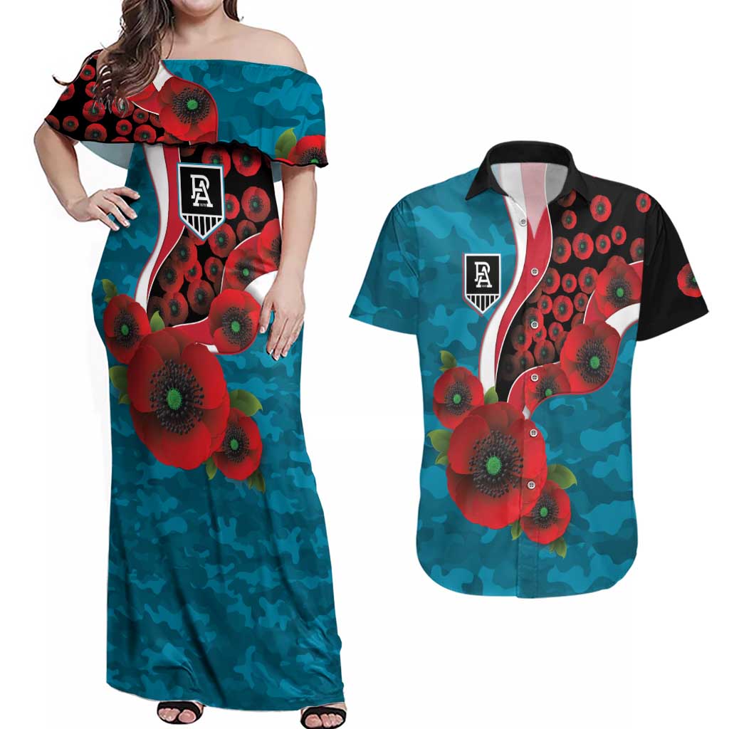 Port Power ANZAC Personalised Couples Matching Off Shoulder Maxi Dress and Hawaiian Shirt Lest We Forget Poppy Camo