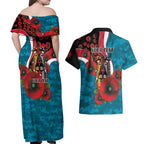 Port Power ANZAC Personalised Couples Matching Off Shoulder Maxi Dress and Hawaiian Shirt Lest We Forget Poppy Camo