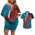 Port Power ANZAC Personalised Couples Matching Off Shoulder Short Dress and Hawaiian Shirt Lest We Forget Poppy Camo