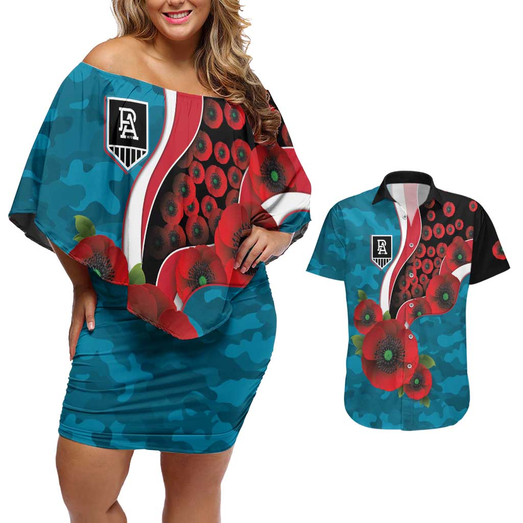 Port Power ANZAC Personalised Couples Matching Off Shoulder Short Dress and Hawaiian Shirt Lest We Forget Poppy Camo