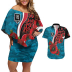 Port Power ANZAC Personalised Couples Matching Off Shoulder Short Dress and Hawaiian Shirt Lest We Forget Poppy Camo