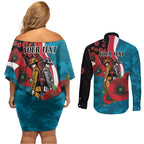 Port Power ANZAC Personalised Couples Matching Off Shoulder Short Dress and Long Sleeve Button Shirt Lest We Forget Poppy Camo