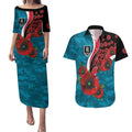Port Power ANZAC Personalised Couples Matching Puletasi and Hawaiian Shirt Lest We Forget Poppy Camo