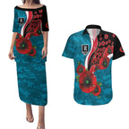 Port Power ANZAC Personalised Couples Matching Puletasi and Hawaiian Shirt Lest We Forget Poppy Camo
