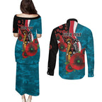 Port Power ANZAC Personalised Couples Matching Puletasi and Long Sleeve Button Shirt Lest We Forget Poppy Camo
