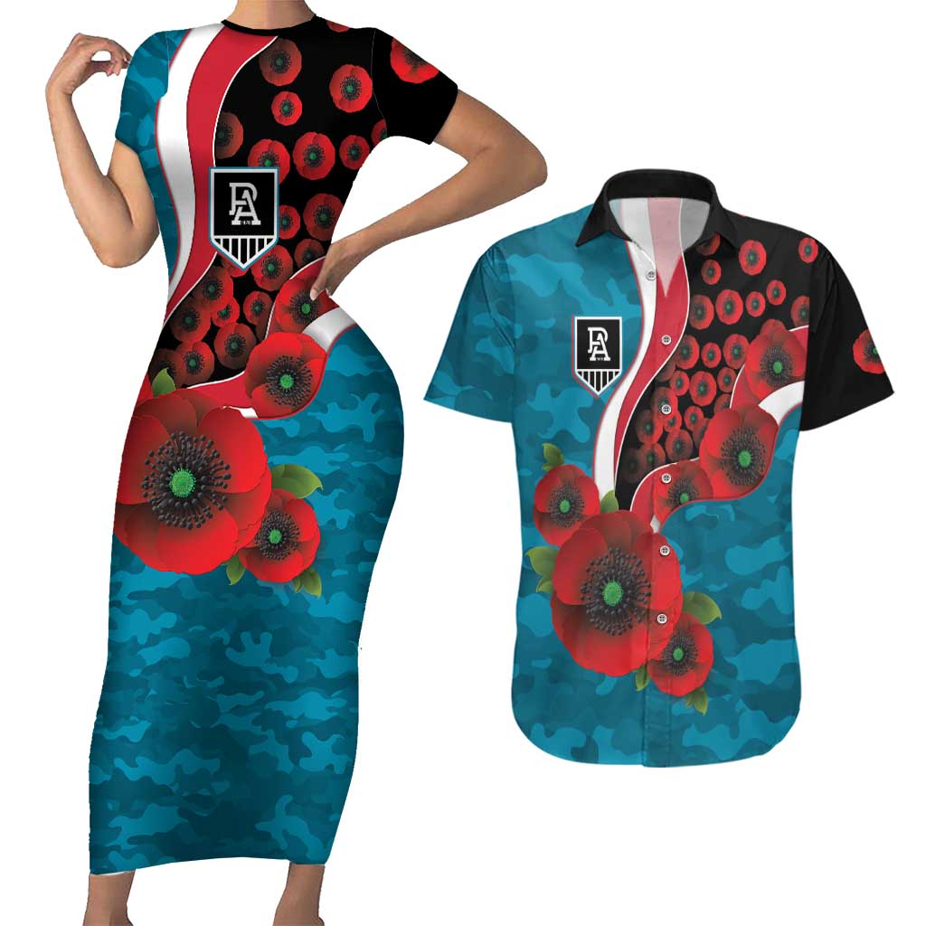 Port Power ANZAC Personalised Couples Matching Short Sleeve Bodycon Dress and Hawaiian Shirt Lest We Forget Poppy Camo