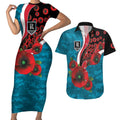 Port Power ANZAC Personalised Couples Matching Short Sleeve Bodycon Dress and Hawaiian Shirt Lest We Forget Poppy Camo