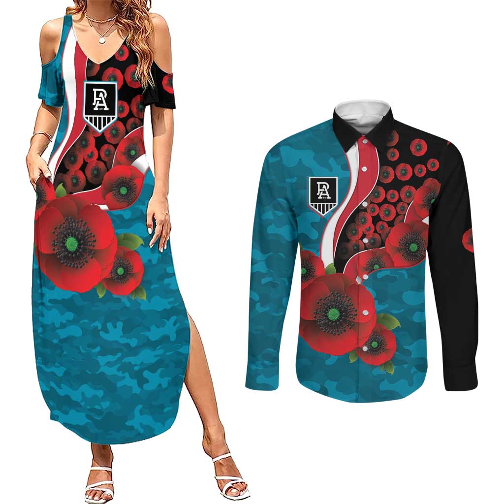 Port Power ANZAC Personalised Couples Matching Summer Maxi Dress and Long Sleeve Button Shirt Lest We Forget Poppy Camo