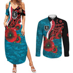 Port Power ANZAC Personalised Couples Matching Summer Maxi Dress and Long Sleeve Button Shirt Lest We Forget Poppy Camo