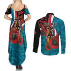 Port Power ANZAC Personalised Couples Matching Summer Maxi Dress and Long Sleeve Button Shirt Lest We Forget Poppy Camo
