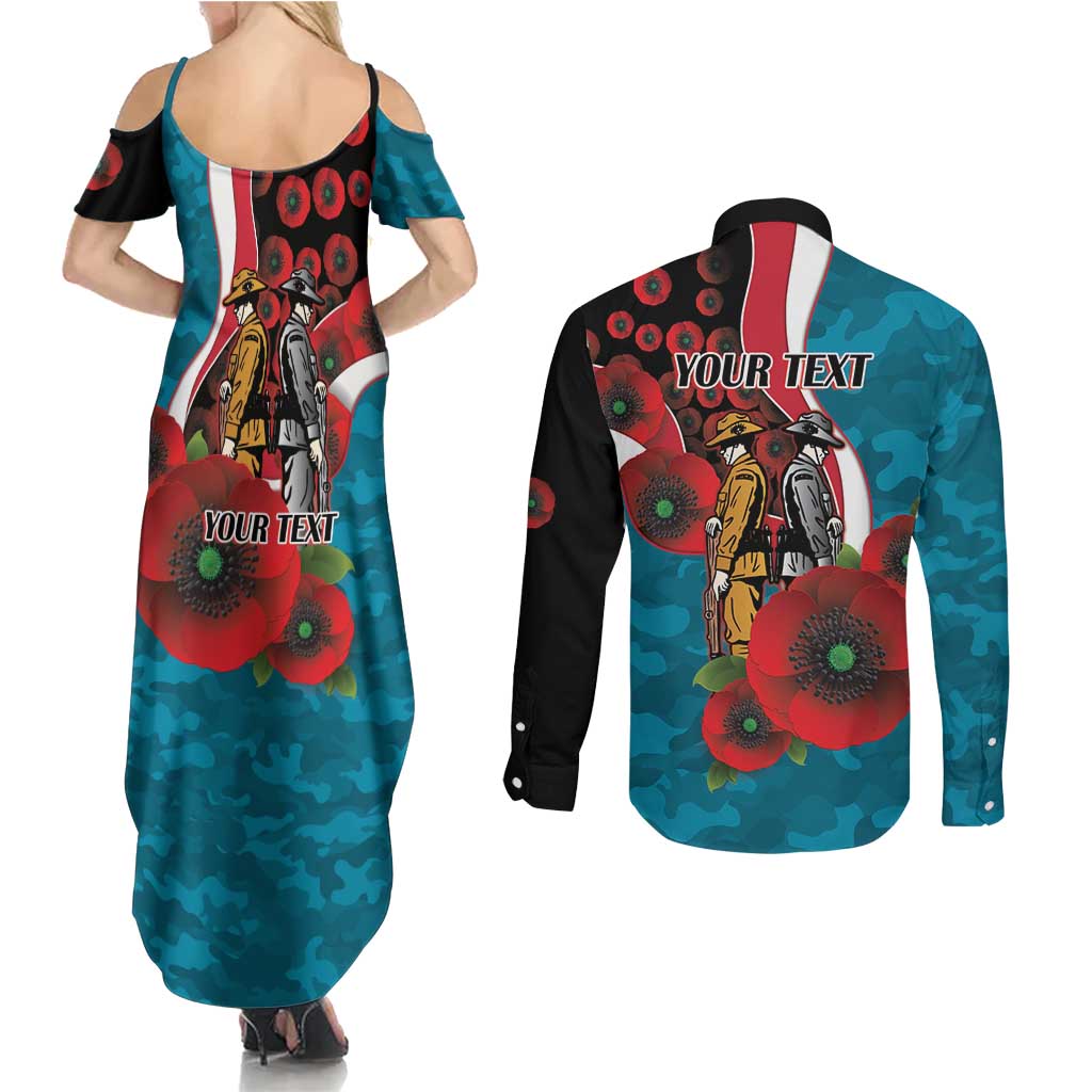 Port Power ANZAC Personalised Couples Matching Summer Maxi Dress and Long Sleeve Button Shirt Lest We Forget Poppy Camo