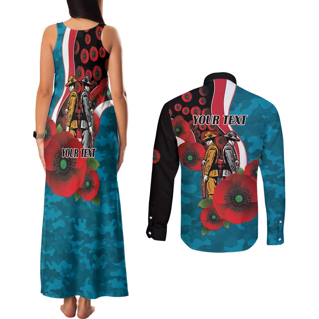 Port Power ANZAC Personalised Couples Matching Tank Maxi Dress and Long Sleeve Button Shirt Lest We Forget Poppy Camo