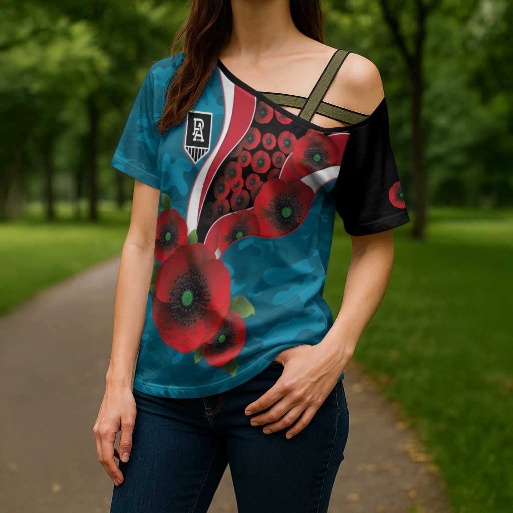 Port Power ANZAC Personalised Cross Shoulder Shirt Lest We Forget Poppy Camo