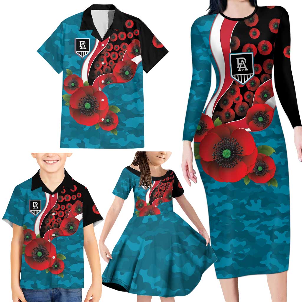 Port Power ANZAC Personalised Family Matching Long Sleeve Bodycon Dress and Hawaiian Shirt Lest We Forget Poppy Camo