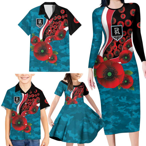 Port Power ANZAC Personalised Family Matching Long Sleeve Bodycon Dress and Hawaiian Shirt Lest We Forget Poppy Camo