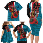 Port Power ANZAC Personalised Family Matching Long Sleeve Bodycon Dress and Hawaiian Shirt Lest We Forget Poppy Camo