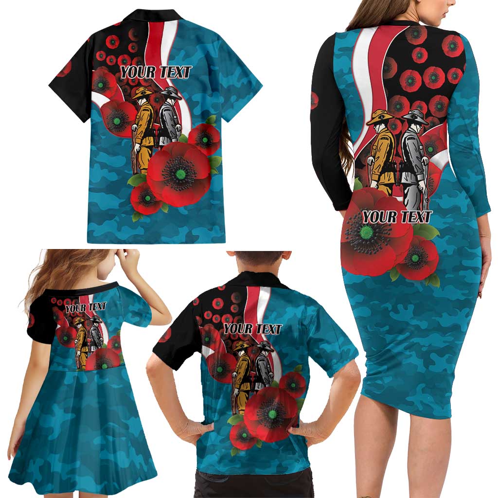 Port Power ANZAC Personalised Family Matching Long Sleeve Bodycon Dress and Hawaiian Shirt Lest We Forget Poppy Camo