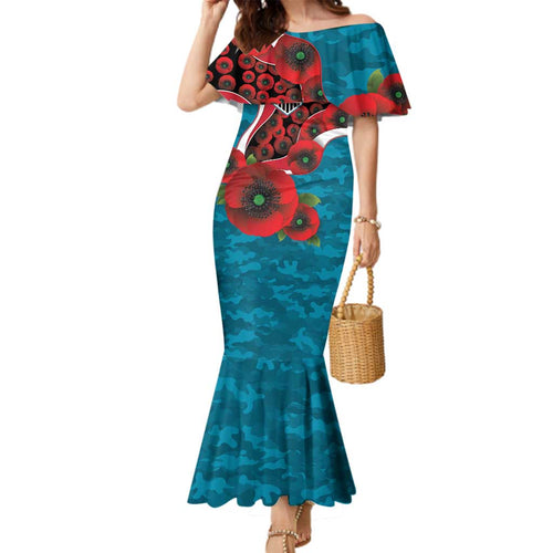Port Power ANZAC Personalised Family Matching Mermaid Dress and Hawaiian Shirt Lest We Forget Poppy Camo