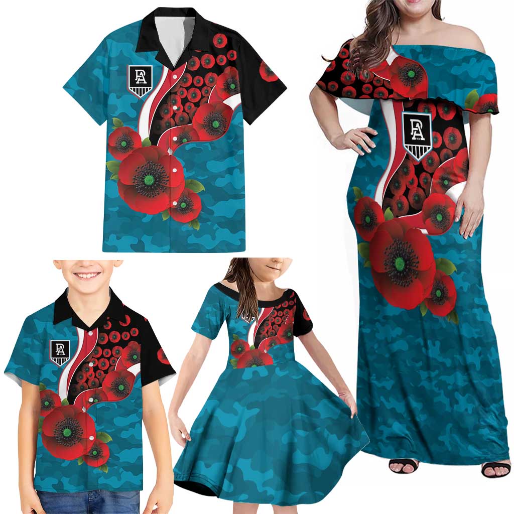 Port Power ANZAC Personalised Family Matching Off Shoulder Maxi Dress and Hawaiian Shirt Lest We Forget Poppy Camo