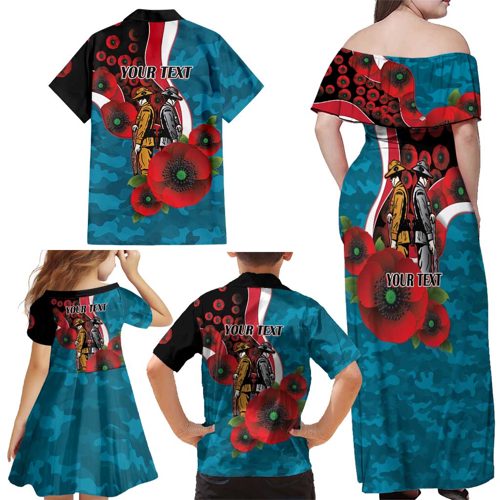 Port Power ANZAC Personalised Family Matching Off Shoulder Maxi Dress and Hawaiian Shirt Lest We Forget Poppy Camo