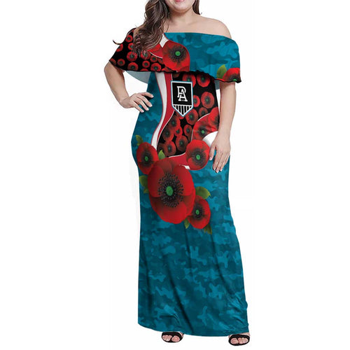 Port Power ANZAC Personalised Family Matching Off Shoulder Maxi Dress and Hawaiian Shirt Lest We Forget Poppy Camo