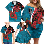 Port Power ANZAC Personalised Family Matching Off Shoulder Short Dress and Hawaiian Shirt Lest We Forget Poppy Camo