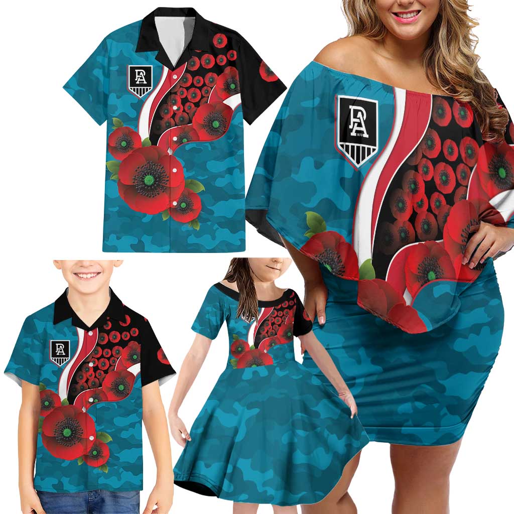 Port Power ANZAC Personalised Family Matching Off Shoulder Short Dress and Hawaiian Shirt Lest We Forget Poppy Camo