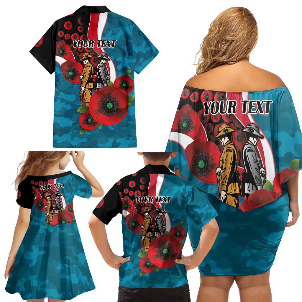 Port Power ANZAC Personalised Family Matching Off Shoulder Short Dress and Hawaiian Shirt Lest We Forget Poppy Camo