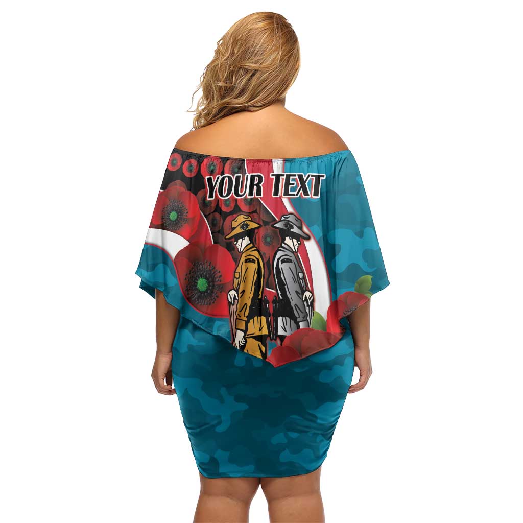 Port Power ANZAC Personalised Family Matching Off Shoulder Short Dress and Hawaiian Shirt Lest We Forget Poppy Camo