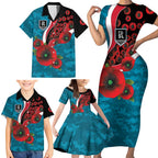 Port Power ANZAC Personalised Family Matching Short Sleeve Bodycon Dress and Hawaiian Shirt Lest We Forget Poppy Camo