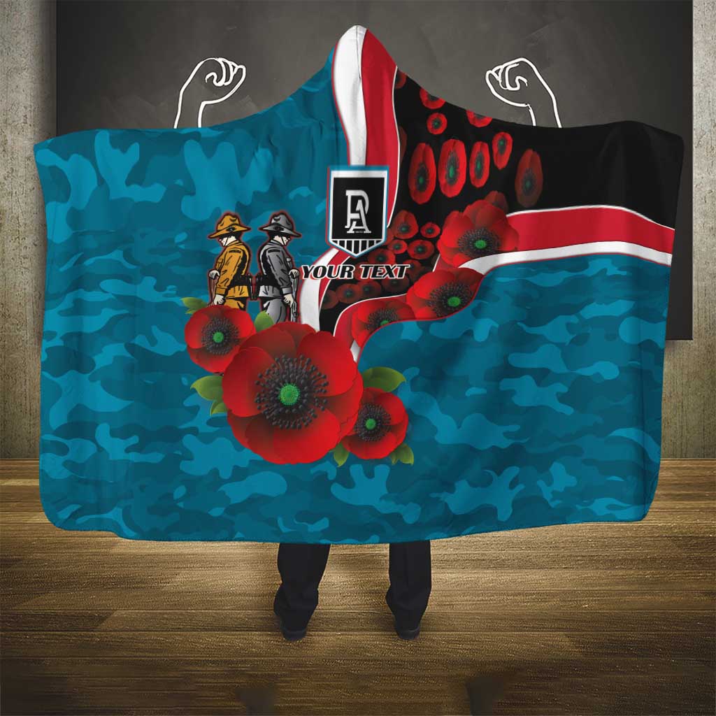 Port Power ANZAC Personalised Hooded Blanket Lest We Forget Poppy Camo