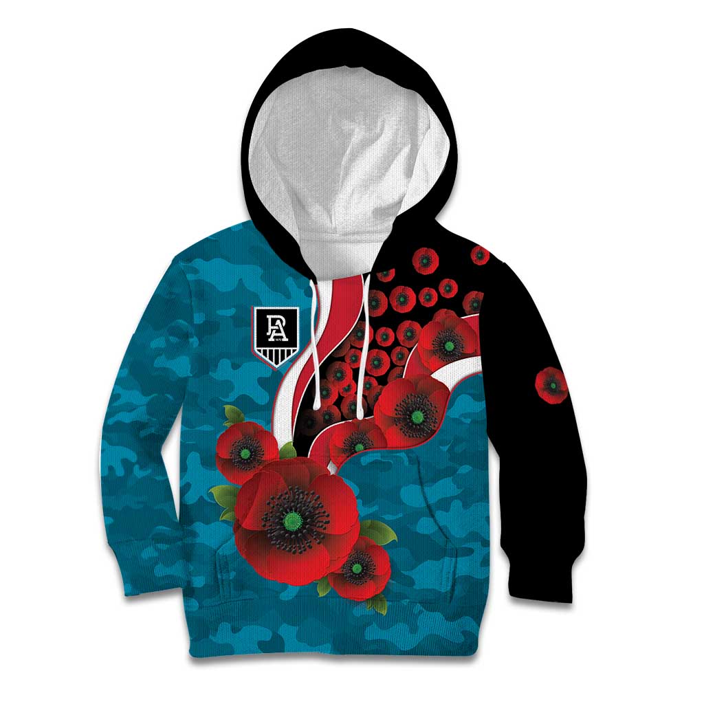 Port Power ANZAC Personalised Kid Hoodie Lest We Forget Poppy Camo