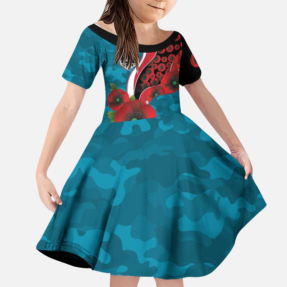 Port Power ANZAC Personalised Kid Short Sleeve Dress Lest We Forget Poppy Camo