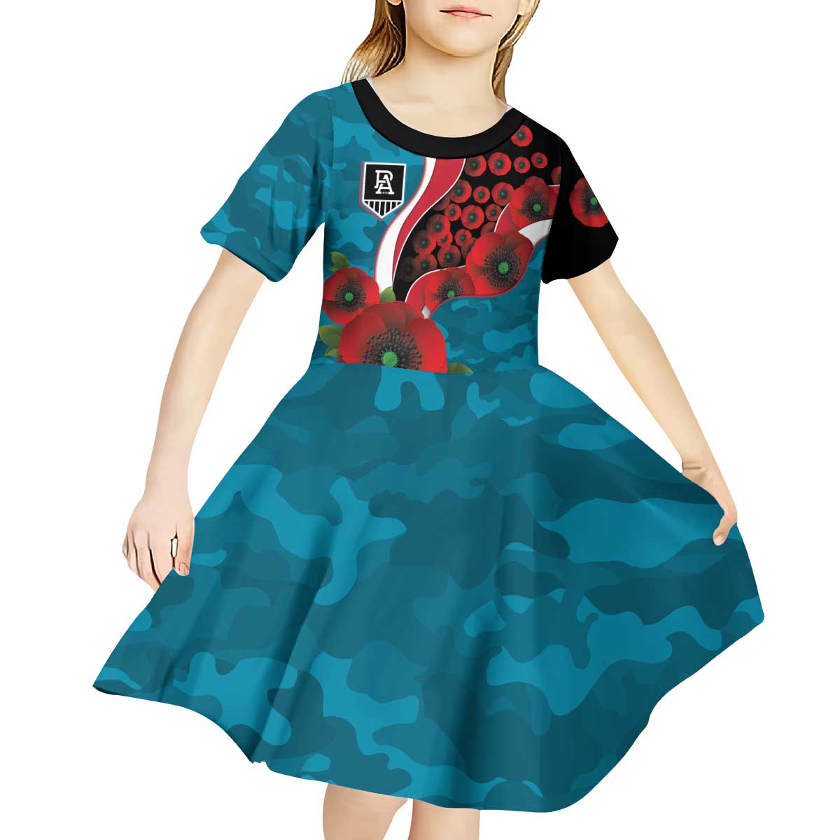 Port Power ANZAC Personalised Kid Short Sleeve Dress Lest We Forget Poppy Camo
