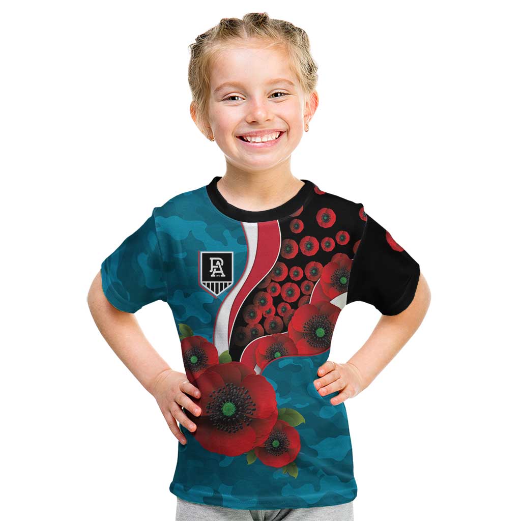 Port Power ANZAC Personalised Kid T Shirt Lest We Forget Poppy Camo