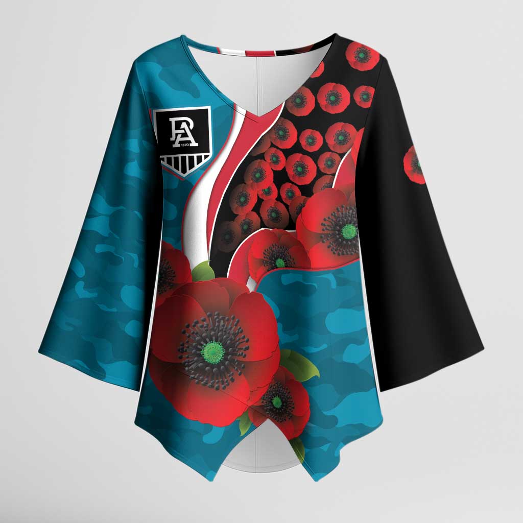 Port Power ANZAC Personalised Kimono Sleeve Blouse Lest We Forget Poppy Camo