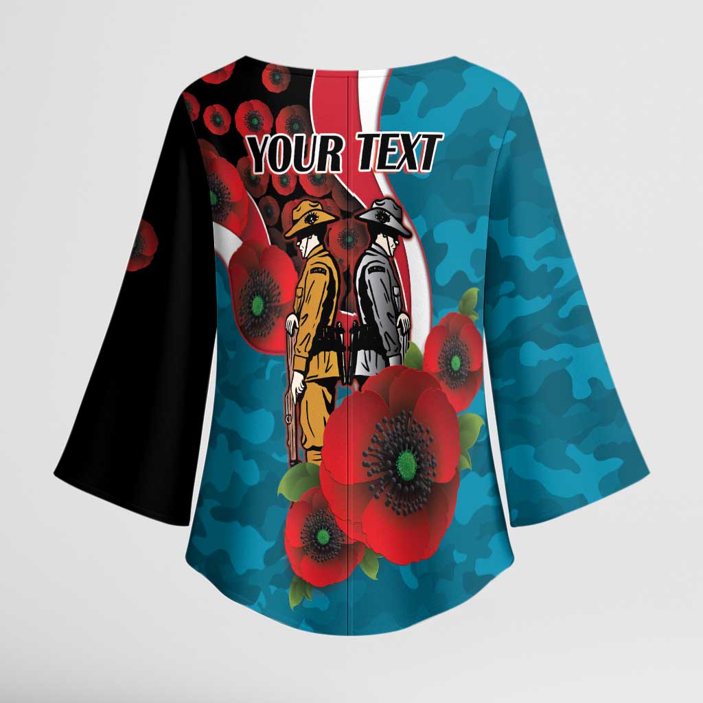 Port Power ANZAC Personalised Kimono Sleeve Blouse Lest We Forget Poppy Camo