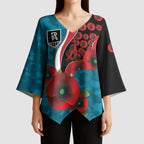 Port Power ANZAC Personalised Kimono Sleeve Blouse Lest We Forget Poppy Camo