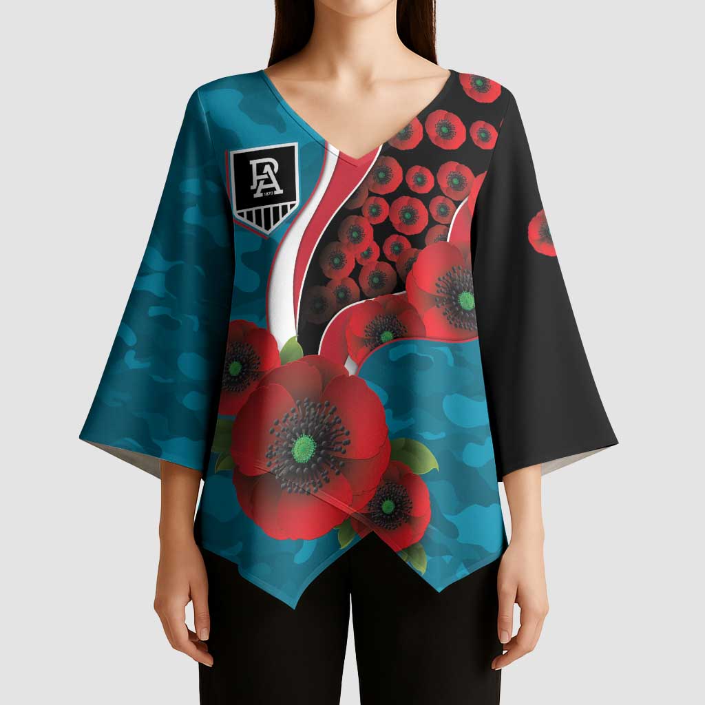 Port Power ANZAC Personalised Kimono Sleeve Blouse Lest We Forget Poppy Camo