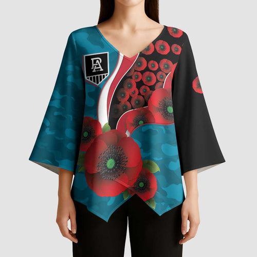 Port Power ANZAC Personalised Kimono Sleeve Blouse Lest We Forget Poppy Camo