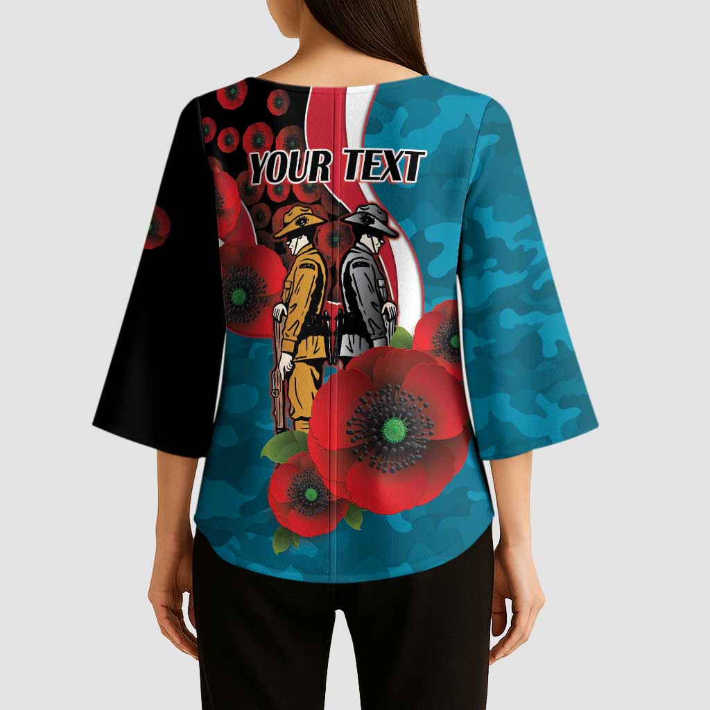 Port Power ANZAC Personalised Kimono Sleeve Blouse Lest We Forget Poppy Camo