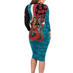 Port Power ANZAC Personalised Long Sleeve Bodycon Dress Lest We Forget Poppy Camo